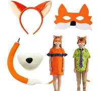 CtiUjdx 4 Piece Fox Costume, Fox Ears Headband With Realistic Tail And Mask Set, Fantastic Mr Fox Costume For Adult And Kids Animal Costume Party, Orange Fox Ears And Tail Accessories