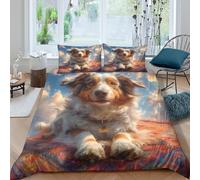CTJQHVKZ 3D Printed Australian Shepherd Fitted Sheet Microfiber Soft Dog Pattern Bed Cover for Bedroom Dorm Easy Care Decor Single（135x200cm）