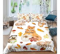 CTJQHVKZ 3D Printed Autumn Cat Fitted Sheet Microfiber Soft Breathable Leaf Pattern Mattress Cover for Bedroom Home Decor Single（135x200cm）