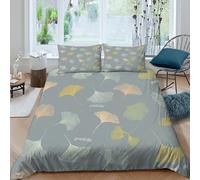 CTJQHVKZ 3D Printed Autumn Leaf Fitted Sheet Microfiber Soft Grey Bedroom Decor Ginkgo Pattern Mattress Cover for Home Dorm Single（135x200cm）