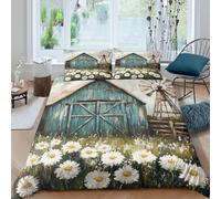 CTJQHVKZ 3D Printed Barn Daisy Fitted Sheet Microfiber Non Slip Bed Cover Rural Windmill Decor for Bedroom Guest Room Single（135x200cm）