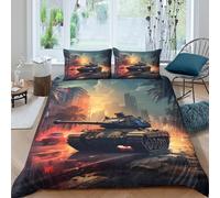 CTJQHVKZ 3D Printed Battle Tank Fitted Sheet Microfiber Soft Easy Care Sunset War Scene Mattress Cover for Bedroom Decor Single（135x200cm）