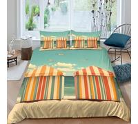 CTJQHVKZ 3D Printed Beach Hut Fitted Sheet Microfiber Soft Breathable Striped Canopy Bed Cover for Bedroom Guest Room Mattress Decor Single（135x200cm）