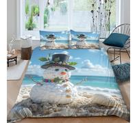CTJQHVKZ 3D Printed Beach Snowman Fitted Sheet Microfiber Soft Sandman Bed Cover for Bedroom Guest Room Mattress Protection Decor Single（135x200cm）