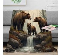 CTJQHVKZ 3D Printed Bear family Soft Throw Microfiber Soft Cosy Bedding Warm Wild forest scene Travel Blanket Compact Portable for Students Campers Travellers Young Adults 70×80inch(180x200cm)