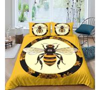 CTJQHVKZ 3D Printed Bee Floral Fitted Sheet Microfiber Soft Yellow Mattress Cover for Bedroom Guest Room Decor Protection Single（135x200cm）
