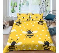 CTJQHVKZ 3D Printed Bee Pattern Fitted Sheet Microfiber Soft Yellow Polka Dot Mattress Cover for Bedroom Dorm Easy Care Decor Single（135x200cm）
