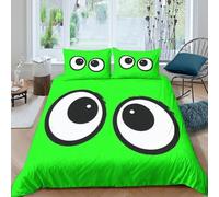 CTJQHVKZ 3D Printed Big Eyes Fitted Sheet Microfiber Green Cartoon Pattern Mattress Cover for Bedroom Dorm Decor Easy Wash Single（135x200cm）