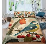 CTJQHVKZ 3D Printed Bird and Berry Fitted Sheet Microfiber Soft Decor Robin Blue Tit Mattress Cover for Bedroom Guest Room Single（135x200cm）