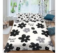 CTJQHVKZ 3D Printed Black Flower Fitted Sheet Microfiber Soft Breathable Daisy Bed Cover for Bedroom Guest Room Mattress Protector Single（135x200cm）