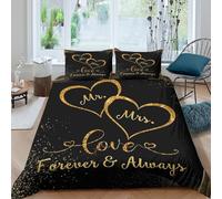 CTJQHVKZ 3D Printed Black Gold Heart Fitted Sheet Microfiber Soft Bedroom Decor Forever Always Mattress Cover, Slip Resistant, Machine Washable Single（135x200cm）