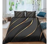 CTJQHVKZ 3D Printed Black Gold Wave Fitted Sheet Microfiber Soft Modern Abstract Stripe Bed Cover for Bedroom Guest Room Single（135x200cm）