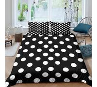CTJQHVKZ 3D Printed Black Polka Dot Fitted Sheet Microfiber Soft Slip-Resistant White Spot Bed Cover for Bedroom Guest Room Decor Single（135x200cm）