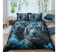 CTJQHVKZ 3D Printed Black Tiger Fitted Sheet Microfiber Soft Blue Rose Mattress Cover for Bedroom Dorm Decor Protection Single（135x200cm）