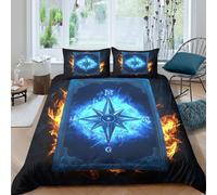 CTJQHVKZ 3D Printed Blue Flame Compass Fitted Sheet Microfiber Soft Bed Cover Fire Ice Pattern for Bedroom Dorm Apartment Single（135x200cm）