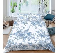 CTJQHVKZ 3D Printed Blue Floral Fitted Sheet Microfiber Soft Bedroom Decor Leaf Pattern Bed Cover for Home Guest Room Single（135x200cm）