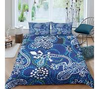 CTJQHVKZ 3D Printed Blue Lizard Pattern Fitted Sheet Microfiber Anti-Slip Floral Mattress Cover for Bedroom Guest Room Decor Single（135x200cm）