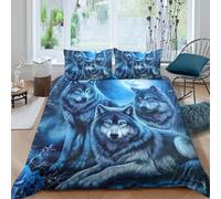 CTJQHVKZ 3D Printed Blue Moon Wolf Fitted Sheet Microfiber Soft Bedroom Decor Wild Forest Mattress Cover for Home Single（135x200cm）