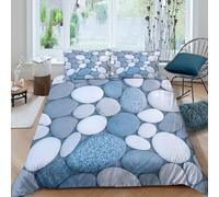 CTJQHVKZ 3D Printed Blue Pebble Fitted Sheet Microfiber Non-Slip Stone Pattern Bed Cover for Bedroom Guest Room Easy Care Single（135x200cm）