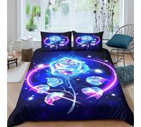 CTJQHVKZ 3D Printed Blue Rose Fitted Sheet Microfiber Soft Anti-Slip Cosmic Light Bed Cover for Bedroom Living Room Mattress Protection Single（135x200cm）