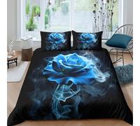 CTJQHVKZ 3D Printed Blue Rose Fitted Sheet Microfiber Soft Anti-Slip Smoky Flower Mattress Cover for Bedroom Dorm Decor Single（135x200cm）