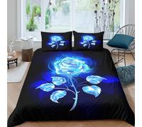 CTJQHVKZ 3D Printed Blue Rose Fitted Sheet Microfiber Soft Bedroom Decor Glowing Floral Bed Cover for Home Dorm Mattress Protection Single（135x200cm）