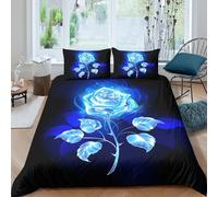 CTJQHVKZ 3D Printed Blue Rose Fitted Sheet Microfiber Soft Decorative Luminous Flower Bed Cover for Bedroom Guest Room Mattress Protection Single（135x200cm）