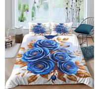 CTJQHVKZ 3D Printed Blue Rose Fitted Sheet Microfiber Soft Floral Bed Sheet Anti-Slip Washable Bedroom Decor Mattress Cover Single（135x200cm）