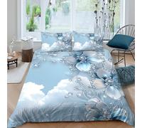 CTJQHVKZ 3D Printed Blue Sky Clouds Fitted Sheet Microfiber Soft Bedroom Dew Drops Mattress Cover Decor Anti-Slip Washable Single（135x200cm）