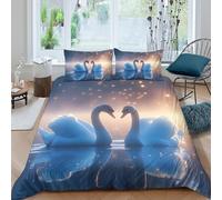 CTJQHVKZ 3D Printed Blue Swan Lake Fitted Sheet Microfiber Soft Breathable Heart Reflection Mattress Cover Bedroom Decor Single（135x200cm）