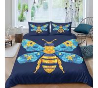 CTJQHVKZ 3D Printed Blue Yellow Bee Fitted Sheet Microfiber Soft Mattress Cover Anti-Slip Washable for Bedroom Guest Decor Single（135x200cm）