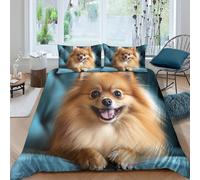 CTJQHVKZ 3D Printed Brown Pomeranian Dog Fitted Sheet Microfiber Soft Bedroom Decor Animal Pattern Mattress Cover for Home Guest Room Single（135x200cm）