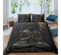 CTJQHVKZ 3D Printed Buddha Serenity Fitted Sheet Microfiber Black Gold Zen Bed Cover for Bedroom Guest Room Dust Protection Decor Single（135x200cm）