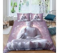 CTJQHVKZ 3D Printed Buddha Statue Fitted Sheet Microfiber Soft Breathable Meditation Zen Mattress Cover Bedroom Decor Single（135x200cm）