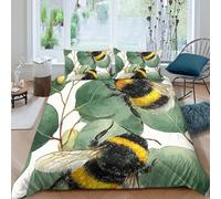 CTJQHVKZ 3D Printed Bumblebee Leaf Fitted Sheet Microfiber Soft Breathable Bee Bed Cover for Bedroom Guest Room Mattress Protection Decor Single（135x200cm）
