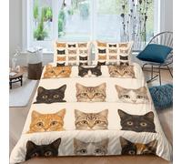CTJQHVKZ 3D Printed Cat Faces Fitted Sheet Microfiber Soft Anti-Slip Bed Sheet for Bedroom Dorm Mattress Protection Decor Single（135x200cm）