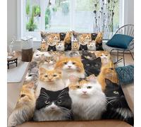 CTJQHVKZ 3D Printed Cat Faces Fitted Sheet Microfiber Soft Bedroom Decor Kitten Pattern Mattress Cover for Home Guest Room Single（135x200cm）