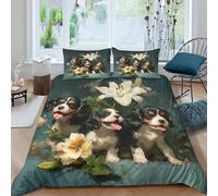 CTJQHVKZ 3D Printed Cavalier King Charles Spaniel Fitted Sheet Microfiber Floral Mattress Cover Slip-Resistant Bed Sheet for Bedroom Guest Room Decor Single（135x200cm）