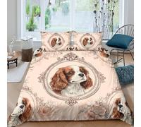CTJQHVKZ 3D Printed Cavalier King Charles Spaniel Fitted Sheet Microfiber Soft Dog Portrait Bed Cover for Bedroom Guestroom Home Decor Single（135x200cm）