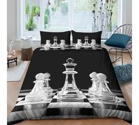 CTJQHVKZ 3D Printed Chess Board Fitted Sheet Microfiber Black White Bedroom Decor Checkmate Bed Cover for Home Guest Room Single（135x200cm）