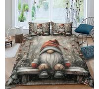 CTJQHVKZ 3D Printed Christmas Gnome Fitted Sheet Microfiber Soft Grey Red Nordic Elf Bed Cover for Bedroom Dorm Decor Single（135x200cm）