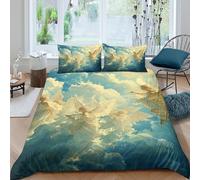 CTJQHVKZ 3D Printed Cloudy Sky Fitted Sheet Microfiber Soft Blue Yellow Sunset Bed Cover for Bedroom Guest Room Mattress Decor Single（135x200cm）