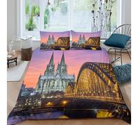 CTJQHVKZ 3D Printed Cologne Cathedral Fitted Sheet Microfiber Soft Sunset Bridge Mattress Cover for Bedroom Home Decor Single（135x200cm）