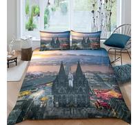 CTJQHVKZ 3D Printed Cologne Cathedral Sunset Fitted Sheet Microfiber Soft Non-Slip Mattress Cover for Bedroom Home Decor Single（135x200cm）