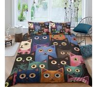 CTJQHVKZ 3D Printed Colorful Cat Faces Fitted Sheet Microfiber Soft Breathable Cartoon Cat Bed Cover for Bedroom Guest Room Decor Single（135x200cm）