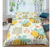 CTJQHVKZ 3D Printed Cute Bee Fitted Sheet Microfiber Soft Mattress Cover Yellow Floral Cartoon for Bedroom Dorm Decor Single（135x200cm）