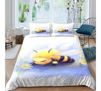 CTJQHVKZ 3D Printed Cute Bee Fitted Sheet Microfiber Soft Yellow Cartoon Flower Mattress Cover for Bedroom Guest Room Decor Single（135x200cm）
