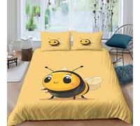 CTJQHVKZ 3D Printed Cute Bee Fitted Sheet Microfiber Soft Yellow Cartoon Mattress Cover for Bedroom Dorm Protection Decor Single（135x200cm）