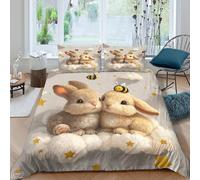 CTJQHVKZ 3D Printed Cute Bunny Fitted Sheet Microfiber Soft Anti-Slip Bee Cloud Mattress Cover for Bedroom Decor Easy Care Single（135x200cm）