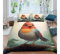 CTJQHVKZ 3D Printed Cute Robin Fitted Sheet Microfiber Soft Breathable Forest Bird Mattress Cover for Bedroom Decor Single（135x200cm）